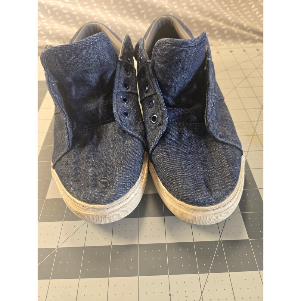 Express Size 10 Blue Canvas Denim Mens Shoes Sneakers Low Top Retro Look